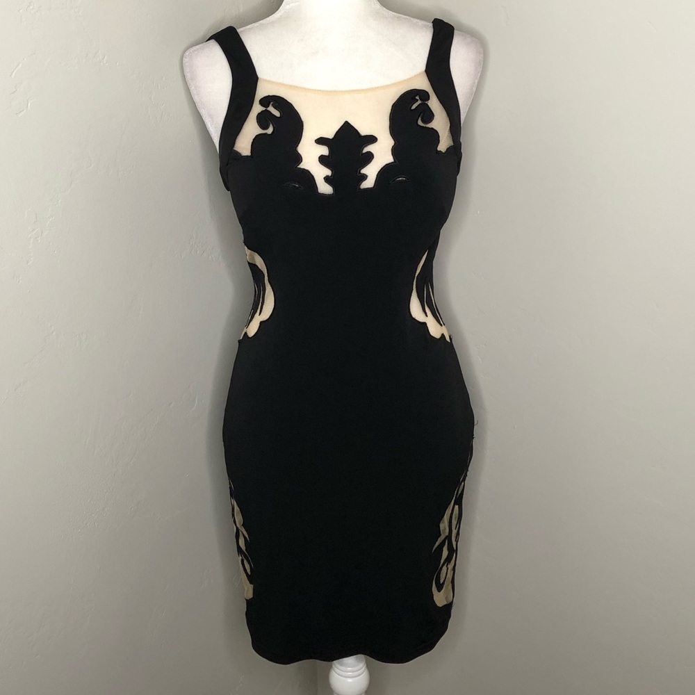 Jovani Black & Nude Mesh Mini Dress